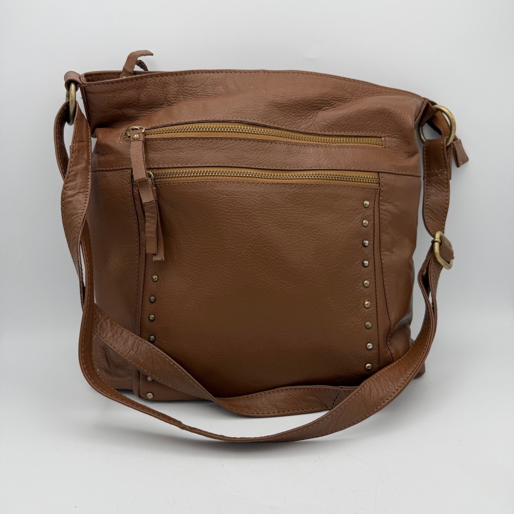 Great American Leatherworks Women's Faux Leather‎ Studded Brown Shoulder Bag